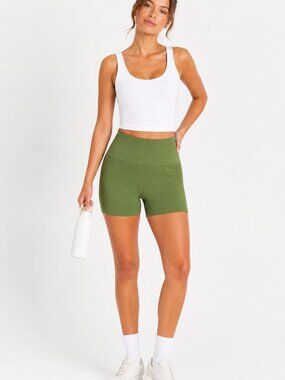 Set Active High Rise Ribbed Green Seamless Workout Shorts Size M athleisure gym